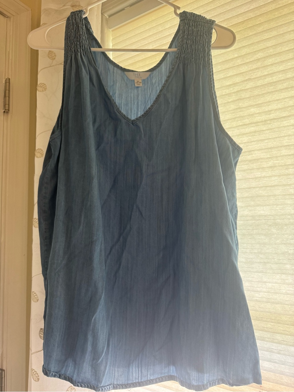 Time and Tru Blue Sleeveless V-Neck Smocked Tank